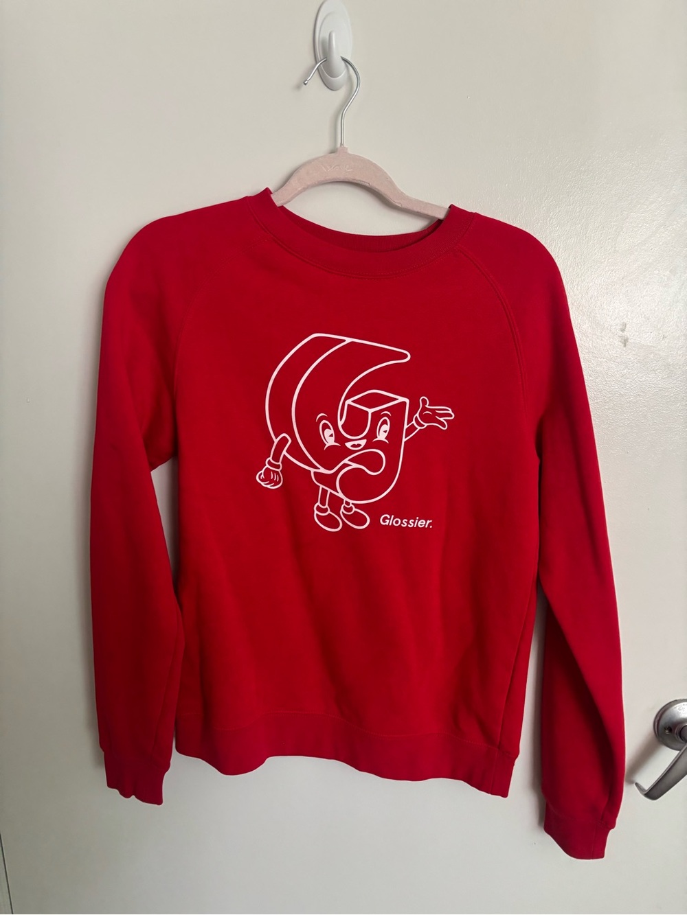 Glossier Red Crewneck with White Graphic